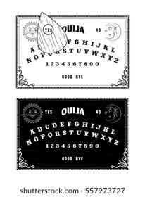 Ouija Boards, Black And White, Divination Board, Isolated Vector Graphic Illustration Art. Design For Stickers, Logo, Web And Mobile App.