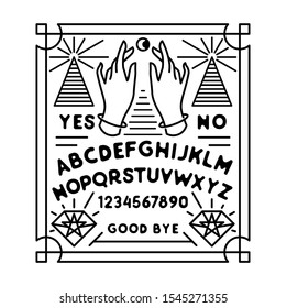 ouija monoline badge design, with black and white color