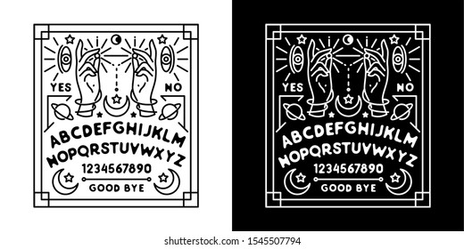 ouija monoline badge design, with black and white color