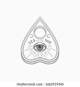 Ouija planchette with eye of providence. Witch and magic symbol, monochrome vector illustration, isolated on white background svg