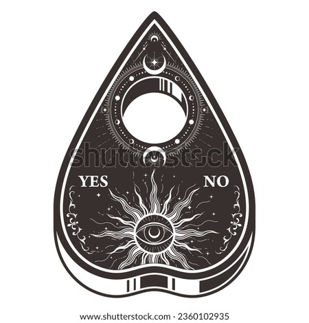 Ouija pointer, spirit board or talking board for spiritualism session, vector 