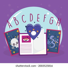 Ouija Zeiger und Tarot magische Cartoon