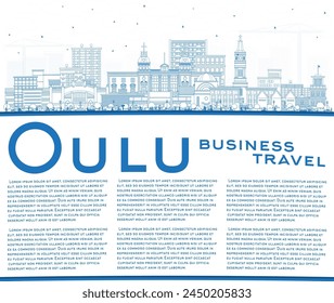 Oulu Finland city skyline with blue buildings and copy space. Vector illustration. Oulu cityscape with landmarks. Business travel and tourism concept with modern and historic architecture.