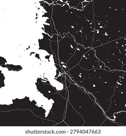 Oulu Finland Vector Map, Detailed City Street Map Black and White Minimalist Line Art