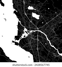 Oulu map, Finland. Grayscale color city map, vector streetmap with roads and rivers.
