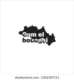 Mapa de Oum el Bouaghi y diseño de letras negras sobre fondo blanco