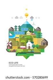 ountain landscape. Ecological holidays. The development of agriculture. Renewable energy. Ecosystem infographics