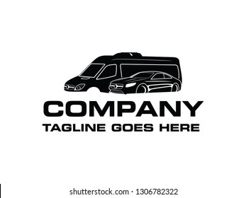 Our Combination Van And Car Black Colored Auto Garage Logo Design Vector Inspiration