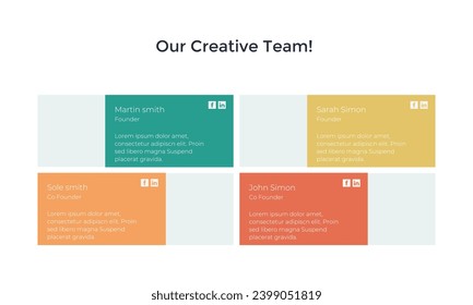 Our creative team of four people with occupations icons on white background