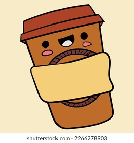 Our delightful coffee paper cup illustration with a cute smiling face is sure to bring a smile to your face. Perfect for coffee enthusiasts who want to add some fun to their caffeine fix.