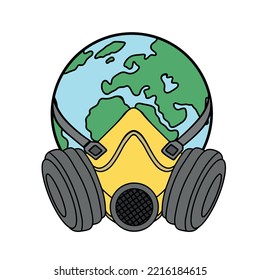 Our earth with a gas mask. Apocalypse. Isolated vector graphic.
