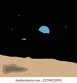 Our Earth from mars earth in space with some stars or planets and asteroid 