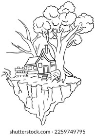 Our enchanting black and white tree house illustration is perfect for coloring book enthusiasts. Let your imagination take flight as you escape into this whimsical and magical design.