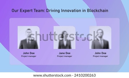 Our expert team web page with member avatars for business presentation or landing page on light blue background. Website page vector template.