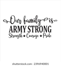 our family is army strong strength courage pride background inspirational positive quotes, motivational, typography, lettering design