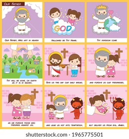 Our father prayer with christian and sermons illustrations cartoons vector