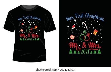 Nuestra primera Navidad Sr. Sra. - Diseño de camisetas de Navidad, camiseta de época, vectores, árbol de Navidad, regalo feliz de Navidad