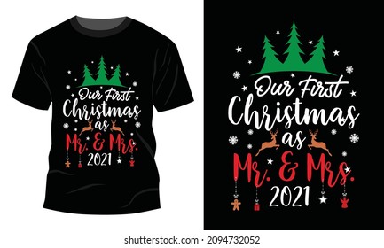 Nuestro primer regalo navideño Sr. y Sra. - Diseño de camisetas navideñas, camiseta de época, vectores, árbol de Navidad, regalo feliz de Navidad