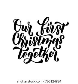 Our first Christmas together.Merry Christmas and Happy New Year greeting card. Minimalistic christmas card on white background.