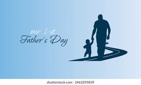 Unser erster Vatertag Grußkarte Design. Happy Dad Typografy Illustration. Vater und Kind Silhouette Banner. Family Love Vektorgrafik Grafik. Vaterschaftsfeier. Daddy und Baby Illustration