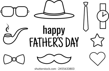 Set de Ilustración vectorial del Día de Nuestros Padres . Tarjetas de felicitación, huellas de camiseta, invitaciones. Feliz Día del Padre Anuncio con Iconos de Papi. Conjunto de Ilustraciones vectoriales 