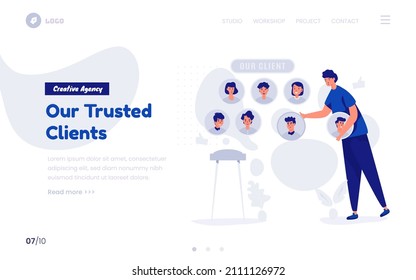 Our happy clients concept,  Customer gallery illustration for website or landing page