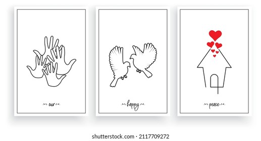 Our happy place, vector. Minimalist poster design in three pieces. Wall art, artwork ready for print. 