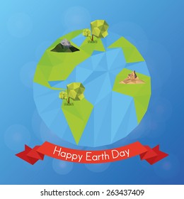 our isolated planet with a ribbon with text on a blue background