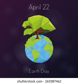 our isolated planet with a tree on a colored background