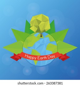 our isolated planet with a tree and a ribbon with text