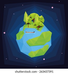 our isolated planet with trees on a colored background