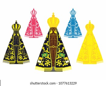 Our Lady of Aparecida is Nossa Senhora Aparecida patroness of Brazil. Set with different colors.