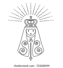 Our Lady of Aparecida is Nossa Senhora Aparecida patroness of Brazil. Blessed Virgin Mary line art vector.