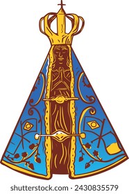 Our Lady of Aparecida, patron saint of Brazil. Vector colored.