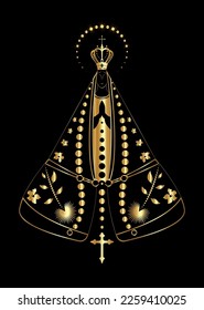 Our lady appeared Black and gold texture, Virgin Mary Immaculate vector illustration isolated on luxury black background 