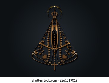 Our lady appeared Black and gold texture, Virgin Mary Immaculate vector illustration isolated on luxury black background 