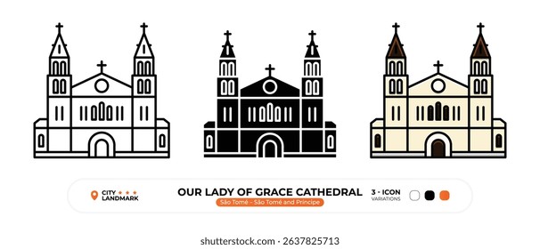 Our Lady of Grace Cathedral São Tomé, Line Icon. São Tomé and Príncipe, Landmark, Silhouette, Color Vector, Editable Stroke.