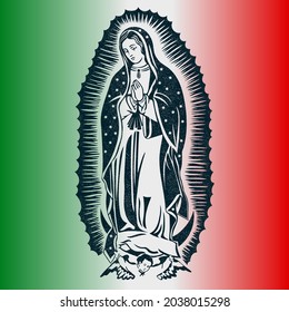 Our Lady of Guadalupe with Mexican flag of background