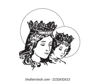 Our Lady help of christians catholic vector virgin Mary and child Jesus religious Illustration