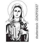 Our Lady of The holy Rosary Illustration Virgin Mary Catholic vector