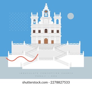 Iglesia de Nuestra Señora de la Inmaculada Concepción - Panaji - Goa - Ilustración de acciones como archivo EPS 10 