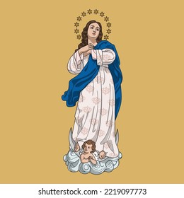 Our Lady Immaculate Conception Colored Vector Illustration