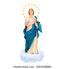 Our Lady of immaculate conception Virgin Mary catholic illustration