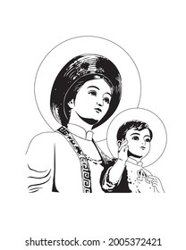 Unsere Dame La Vang Vector Virgin Mary und Kind Jesus katholische religiöse Illustration