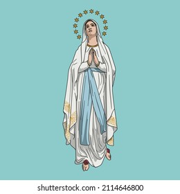 Our Lady of Lourdes Colored Vector Illustration