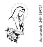 Our Lady Of Lourdes Illustration Virgin Mary Catholic religious Vector