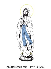 our lady of Lourdes Illustration Virgin Mary catholic religious vector