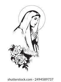 Our Lady Of Lourdes Illustration Virgin Mary Catholic religious Vector