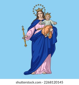 Our Lady Mary Help of Christians Colored Vector Illustration