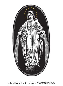 Our Lady of Miraculous Medal Illustration  Virgin Mary of grace catholic religious vector